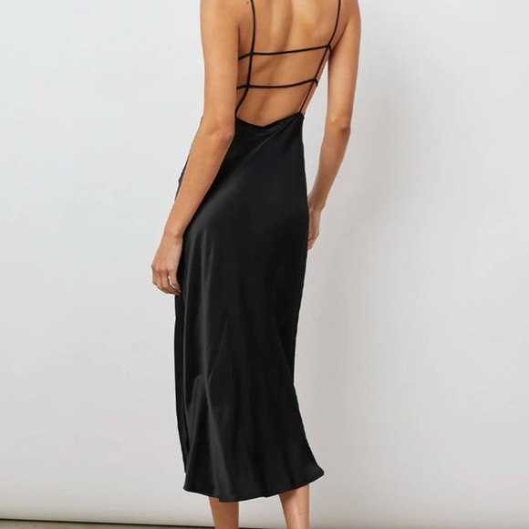 RAILS Women's Black Lottie Slip Dress Size Medium Strappy Back Satin Finish NWT - Picture 3 of 11